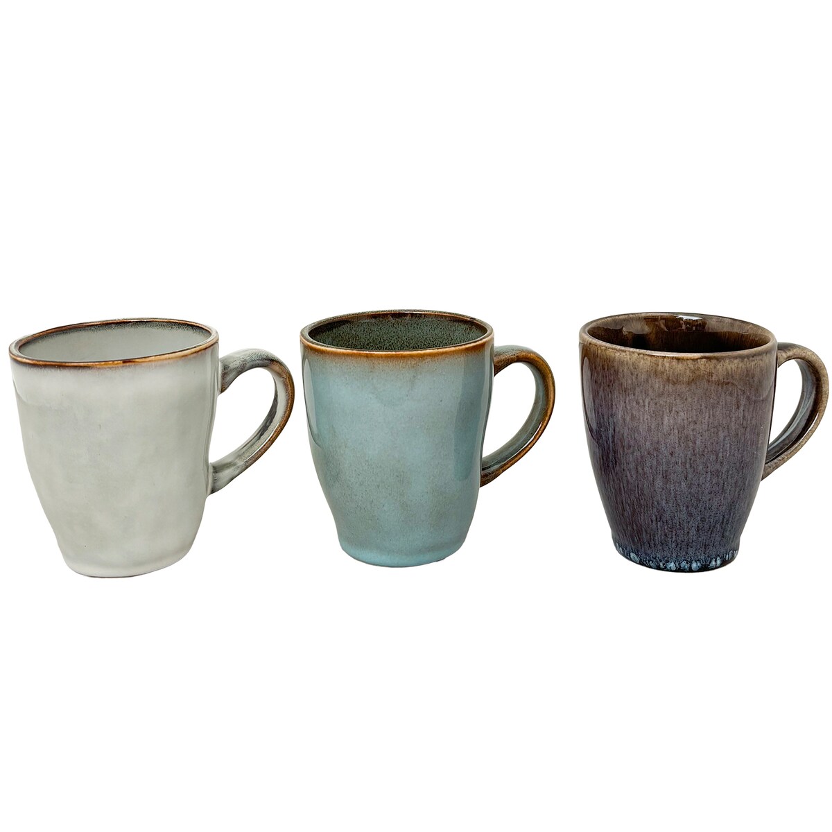 KUBEK CERAMICZNY 230ml BEŻOWY NIEBIESKI 3 szt. DO KAWY HERBATY NA KAWĘ