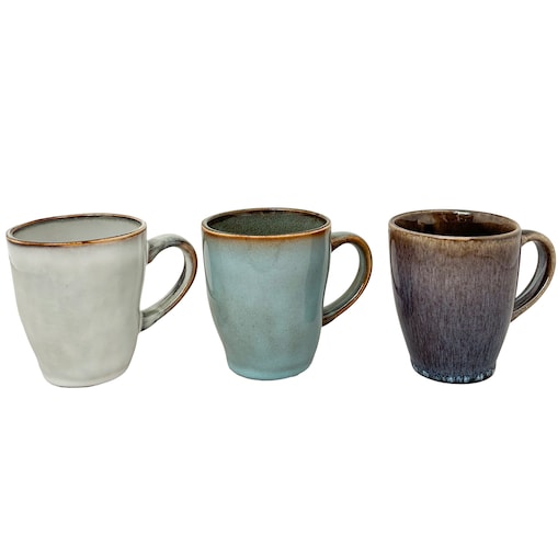 KUBEK CERAMICZNY 230ml BEŻOWY NIEBIESKI 3 szt. DO KAWY HERBATY NA KAWĘ