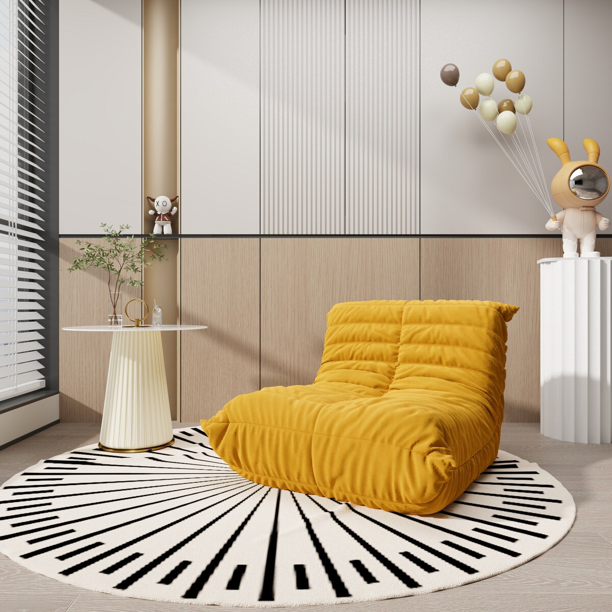 Złoty stolik kawowy plisowany Premium z kamiennym blatem Blanka 60x60x50