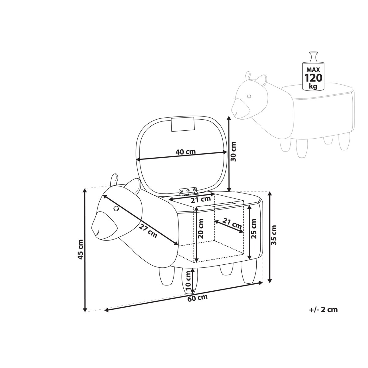 Pufa zwierzak ze schowkiem biała ALPACA