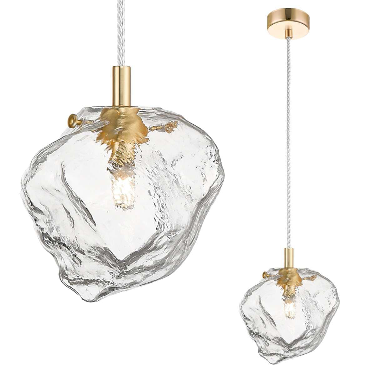 LAMPA wisząca ROCK P0488-01F-U8AC Zumaline szklana OPRAWA nieregularny ZWIS modernistyczny złoty przezroczysty