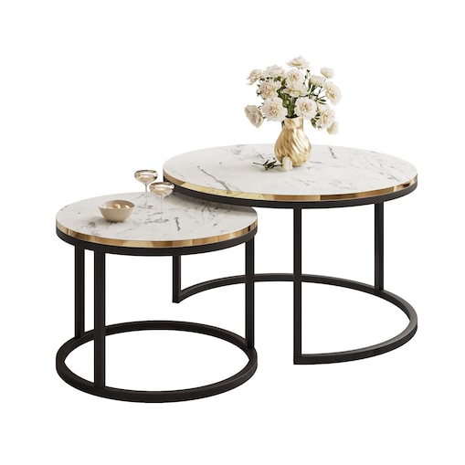 Okrągły stolik kawowy SOLEIL 2w1 czarny marmur carrara