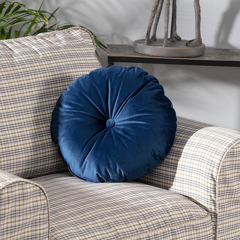 Poduszka okrągła z guzikiem, granat, ⌀37 cm, Christmas