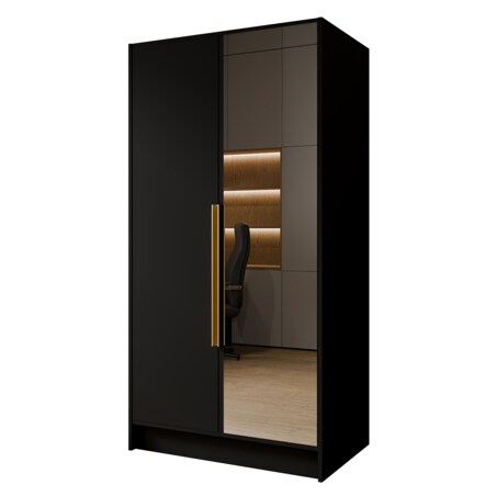 Szafa 100 gładka LUSO z lustrem i złotymi uchwytami, czarna