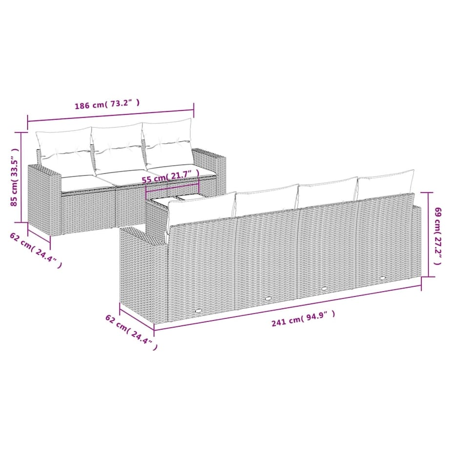 vidaXL 8-cz. zestaw mebli ogrodowych z poduszkami, beżowy, polirattan