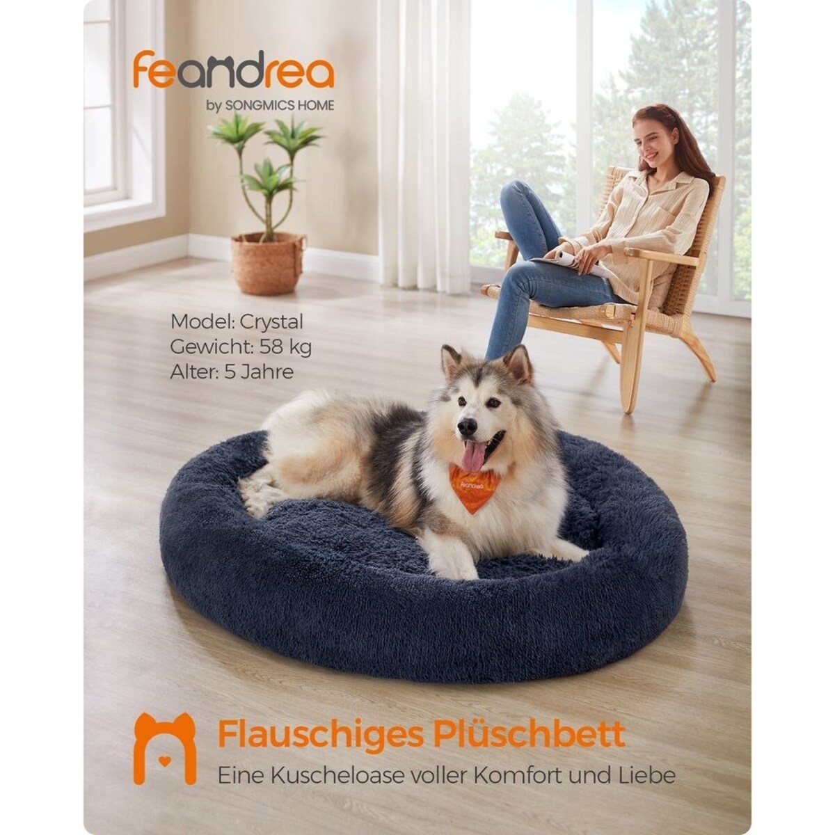 Puszyste legowisko dla psa w kształcie pączka, Ciemny szary, Dł. 140 x szer. 140 x wys. 20 cm