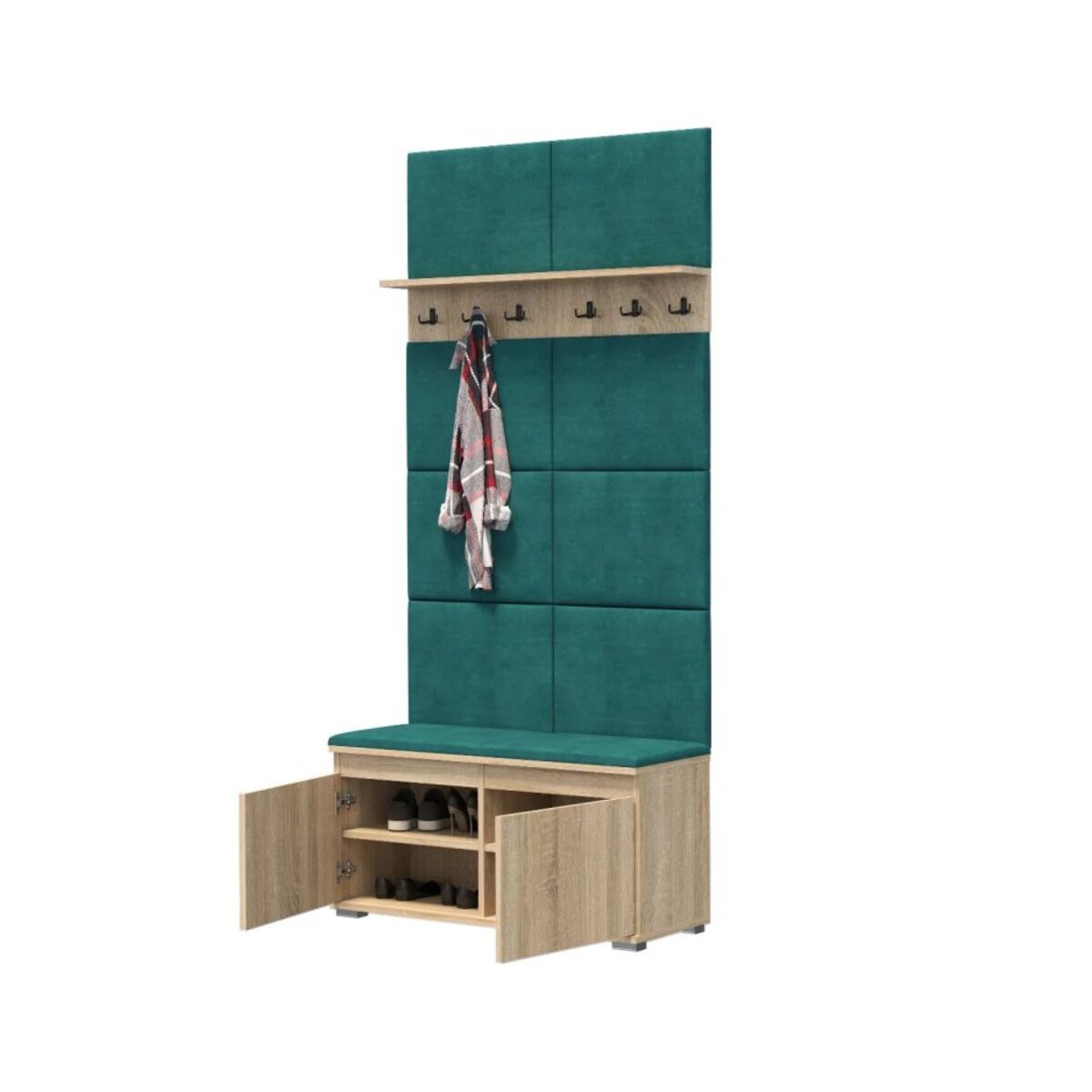 Szafka na buty z siedziskiem i wieszakiem SINGAPUR 100 dąb sonoma/zielona