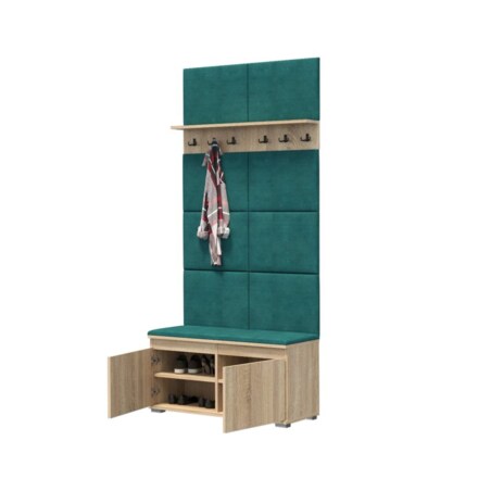 Szafka na buty z siedziskiem i wieszakiem SINGAPUR 100 dąb sonoma/zielona