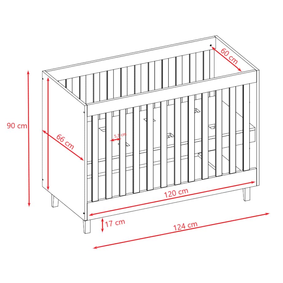 Łóżko Kubi szare niemowlęce bez szuflady bez materaca 124/66