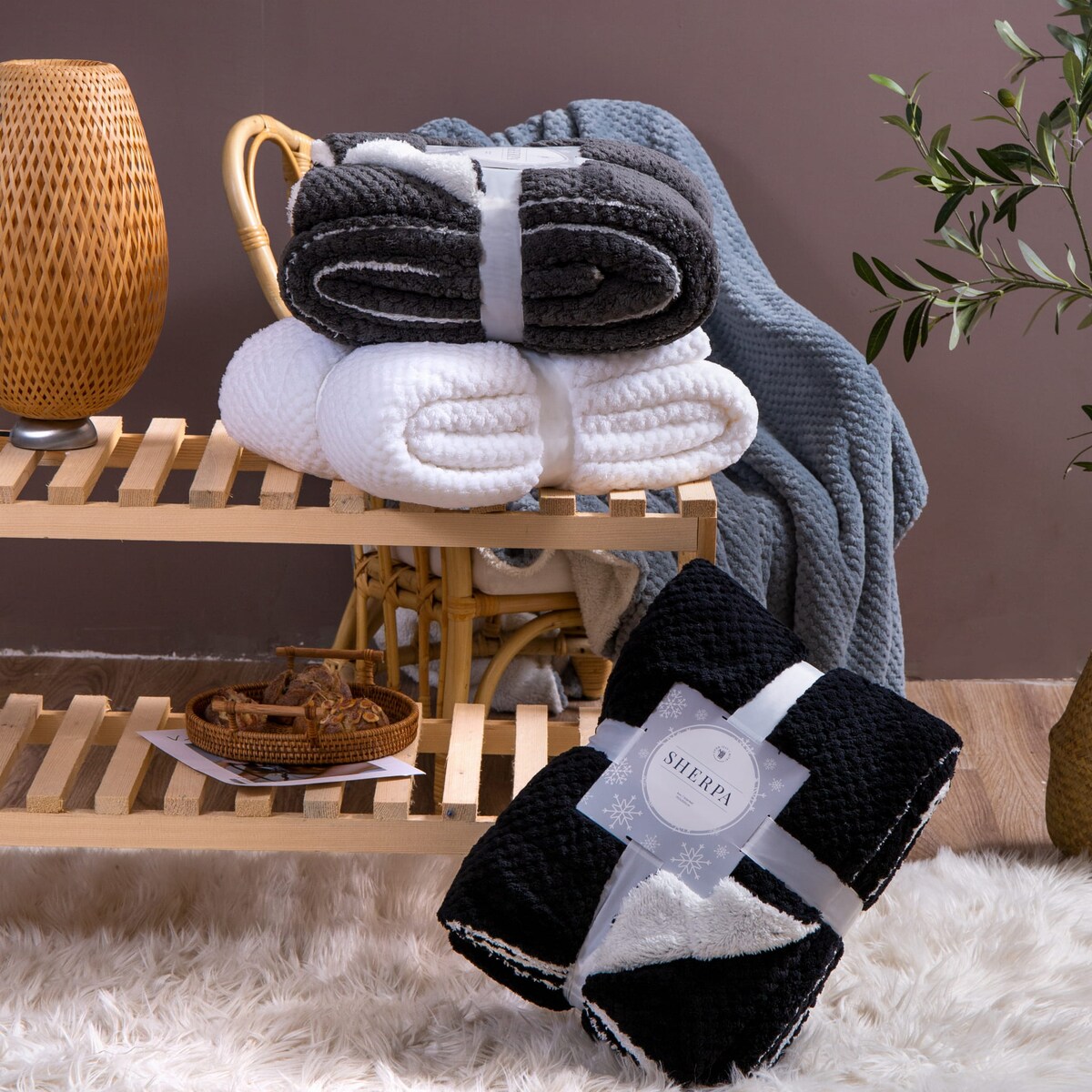 Czarny Koc Z Mikrofibry Baranek 150x200 Sherpa