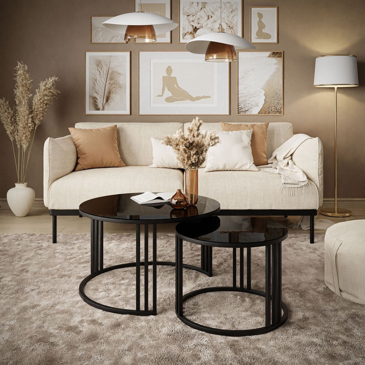 Okrągły stolik kawowy LORI 2w1 czarne szkło