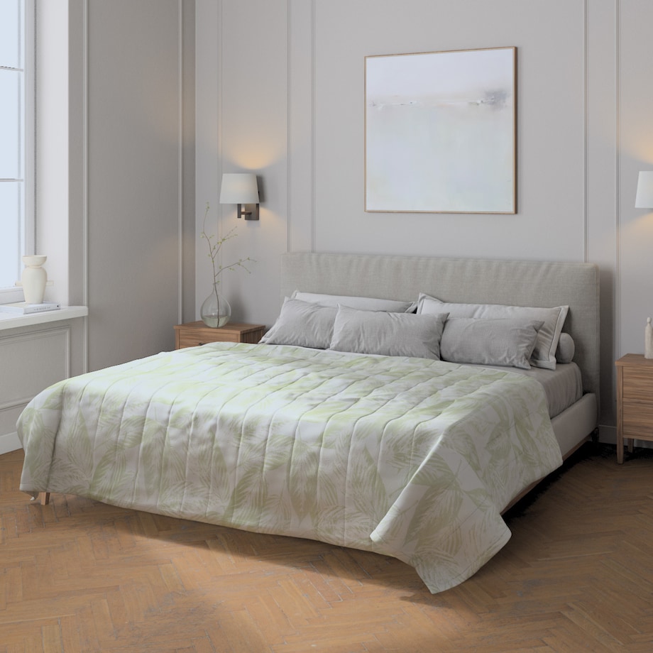 Narzuta pikowana w pasy 260x210 zielone liście