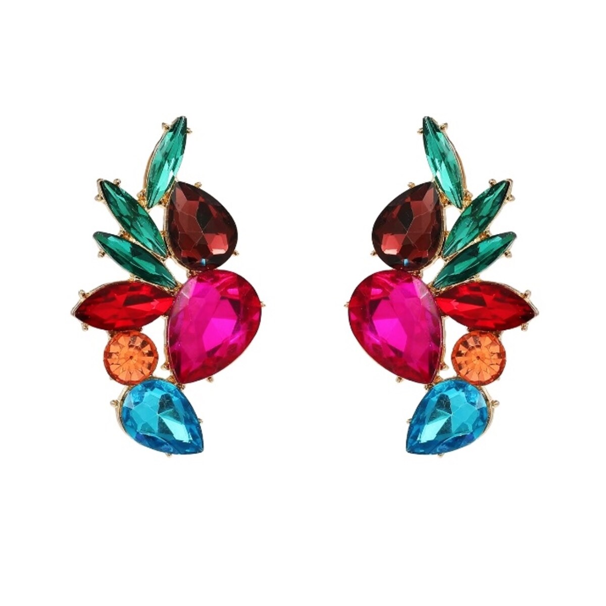 Kolorowe kolczyki złote sztyfty czerwone niebieskie różowe cyrkonie wizytowe