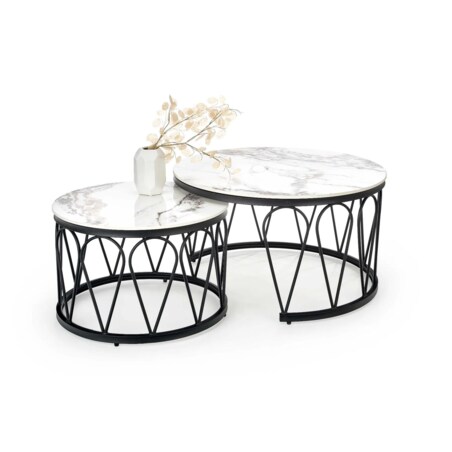 Zestaw 2 ław FORMOSA biały marmur/czarny