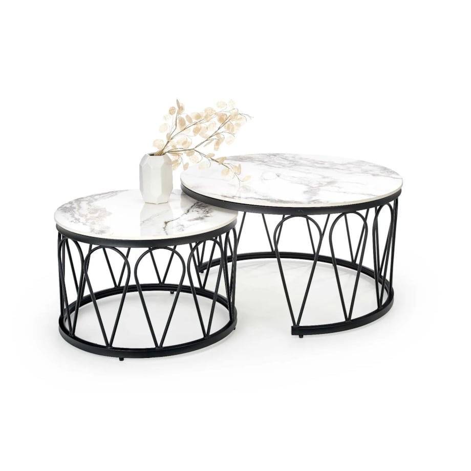 Zestaw 2 ław FORMOSA biały marmur/czarny