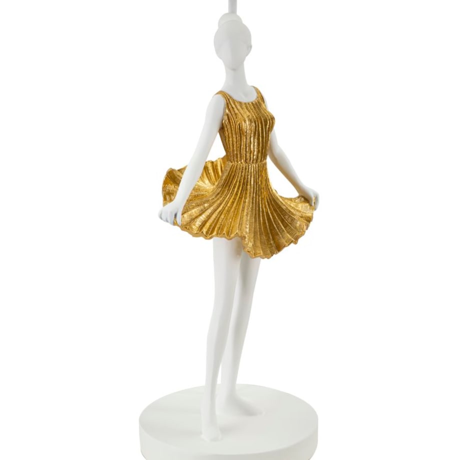 Lampa stołowa Dancer, kolor złoty i biały, żywica syntetyczna i żelazo, 30 x 30 x 90,5 cm, 1 x E27, max. 40 W, do salonu i sypialni, Mauro Ferretti