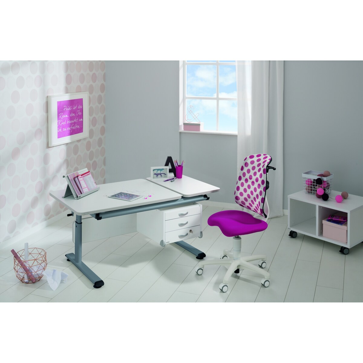 Biurko regulowane 130cm kredowa biel-szary Paidi DIEGO GT