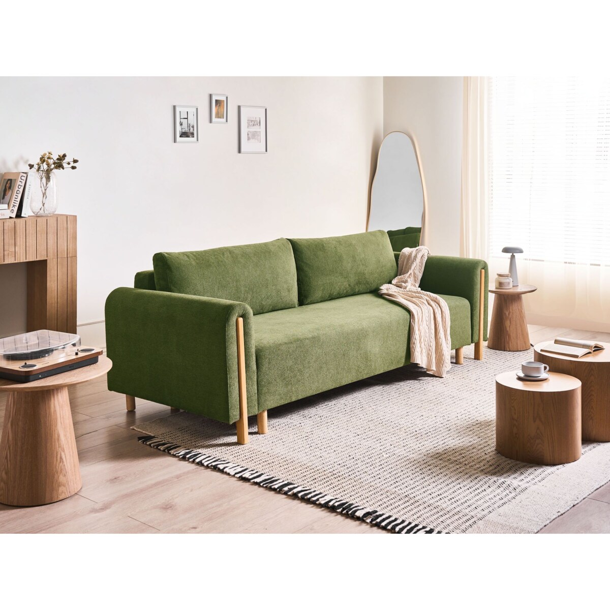 Sofa rozkładana dla 3 osób KVAM Zielony ze schowkiem