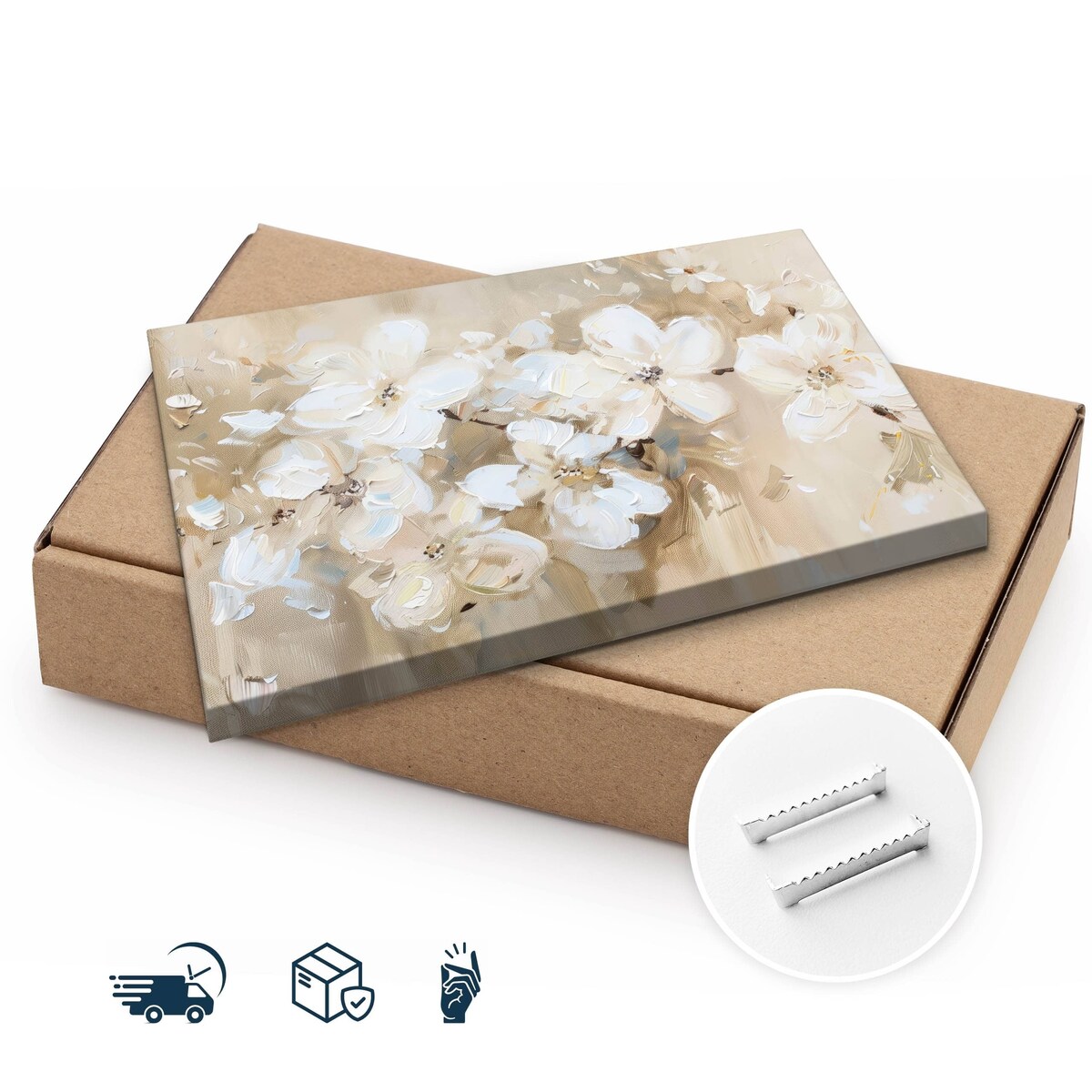 Obraz Na Płótnie Do Salonu Białe Kwiaty Styl Vintage Malarstwo 30x20cm