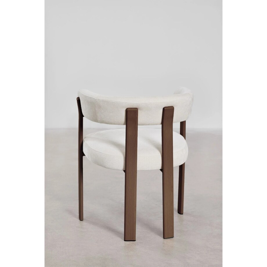 Krzesło z podłokietnikami tapicerowane Jolie, kremowo-beżowe, ciemne drewno