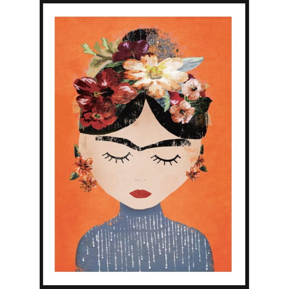 Poster Story, Plakat, Obraz - Frida Kahlo Art na Pomarańczowym Tle, wymiary 42 x 60 cm