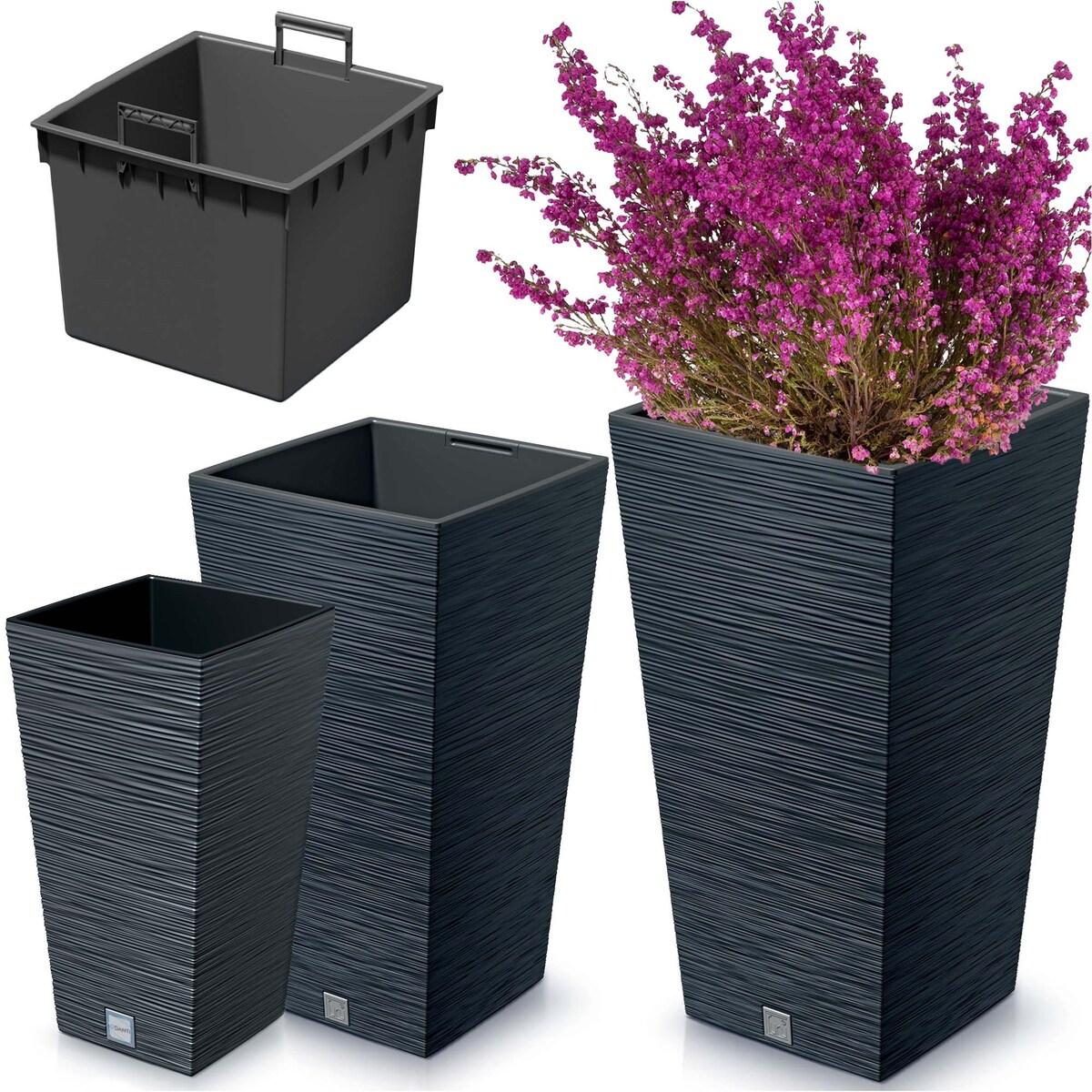 Doniczka Donica Ogrodowa 24/29,5/34,5 Cm Zestaw Na Taras Do Ogrodu Domu Antracytowa