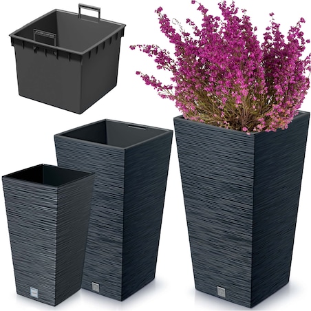 Doniczka Donica Ogrodowa 24/29,5/34,5 Cm Zestaw Na Taras Do Ogrodu Domu Antracytowa