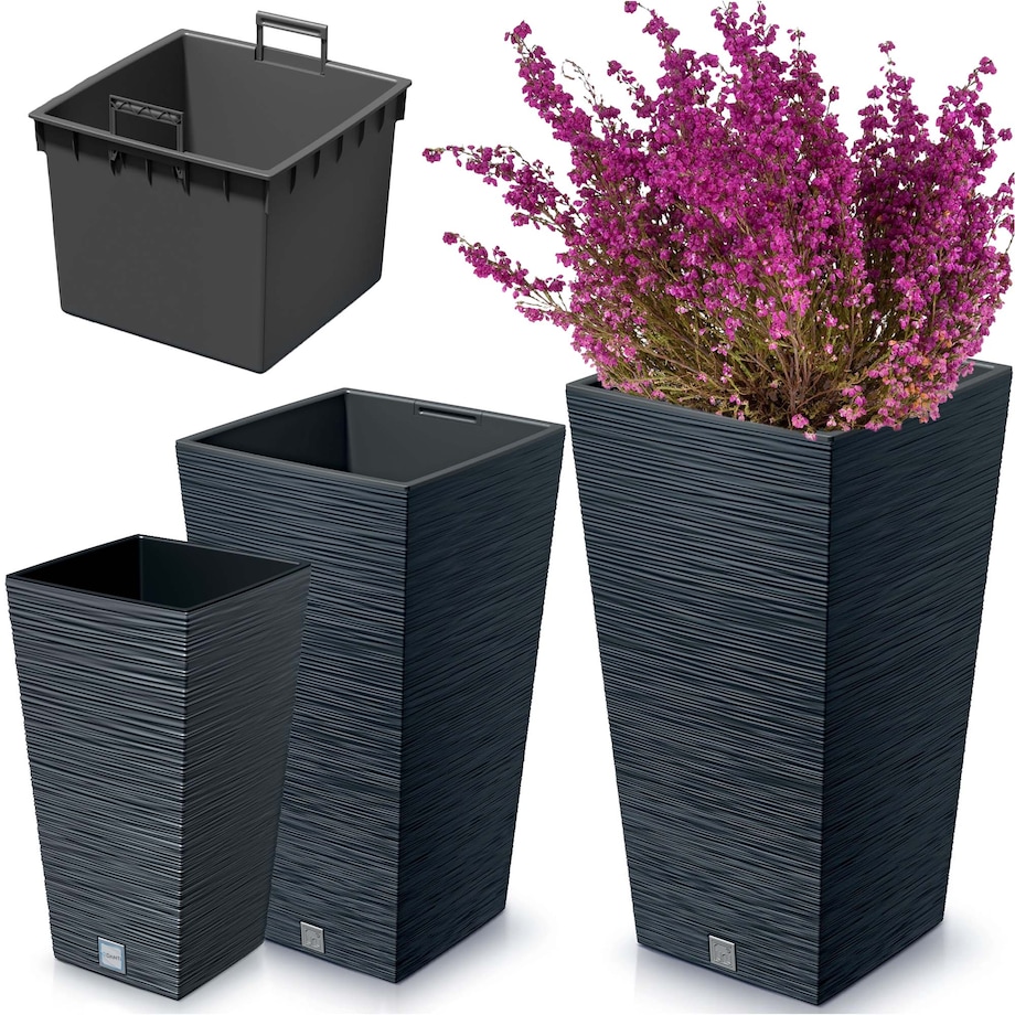 Doniczka Donica Ogrodowa 24/29,5/34,5 Cm Zestaw Na Taras Do Ogrodu Domu Antracytowa