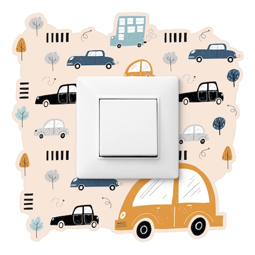 Naklejka Pod Włącznik Dla Dzieci Auta Samochody Styl Skandynawski Drzewa 20x20cm