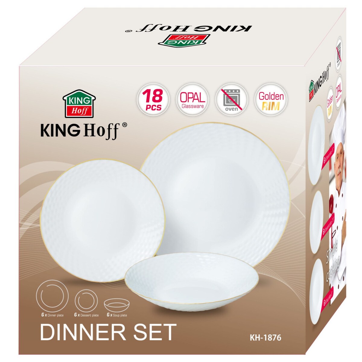Zastawa stołowa Serwis Komplet talerzy 18 elementów na 6 osób złoty rant KINGHOFF