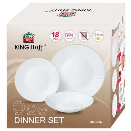 Zastawa stołowa Serwis Komplet talerzy 18 elementów na 6 osób złoty rant KINGHOFF