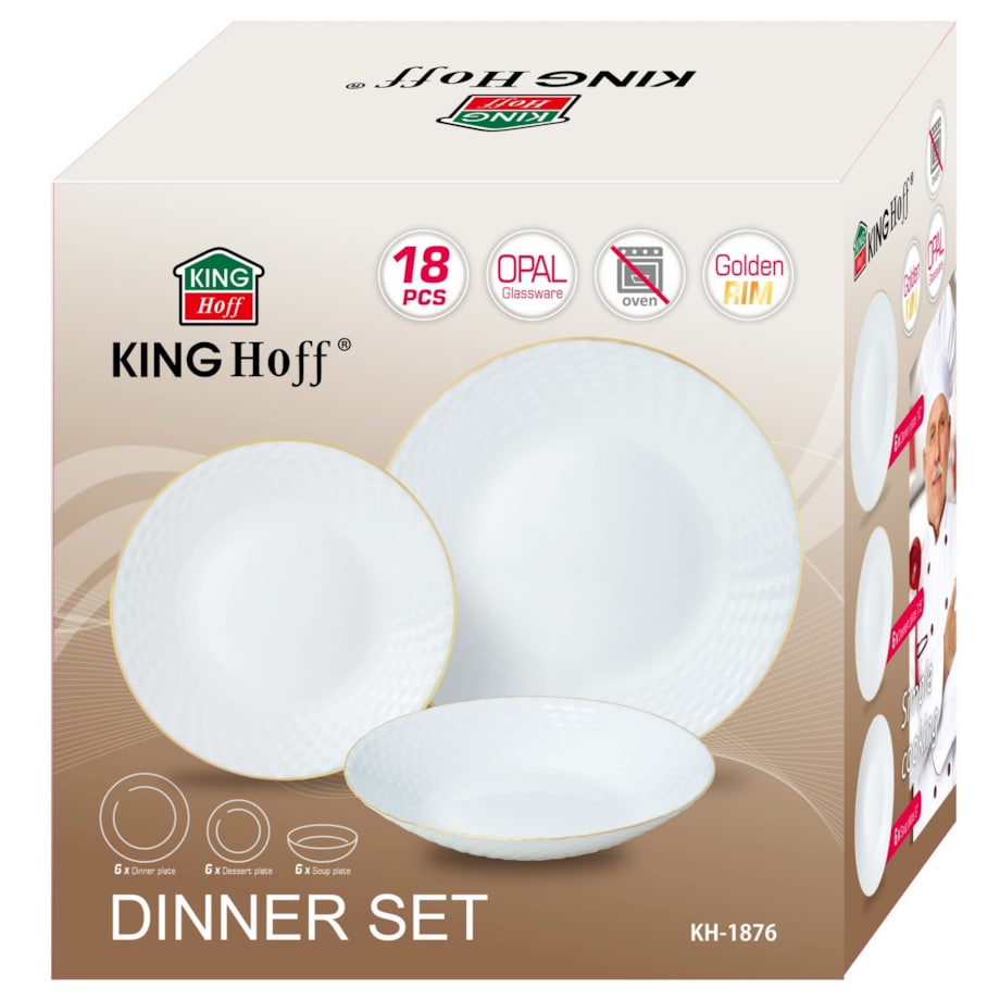 Zastawa stołowa Serwis Komplet talerzy 18 elementów na 6 osób złoty rant KINGHOFF