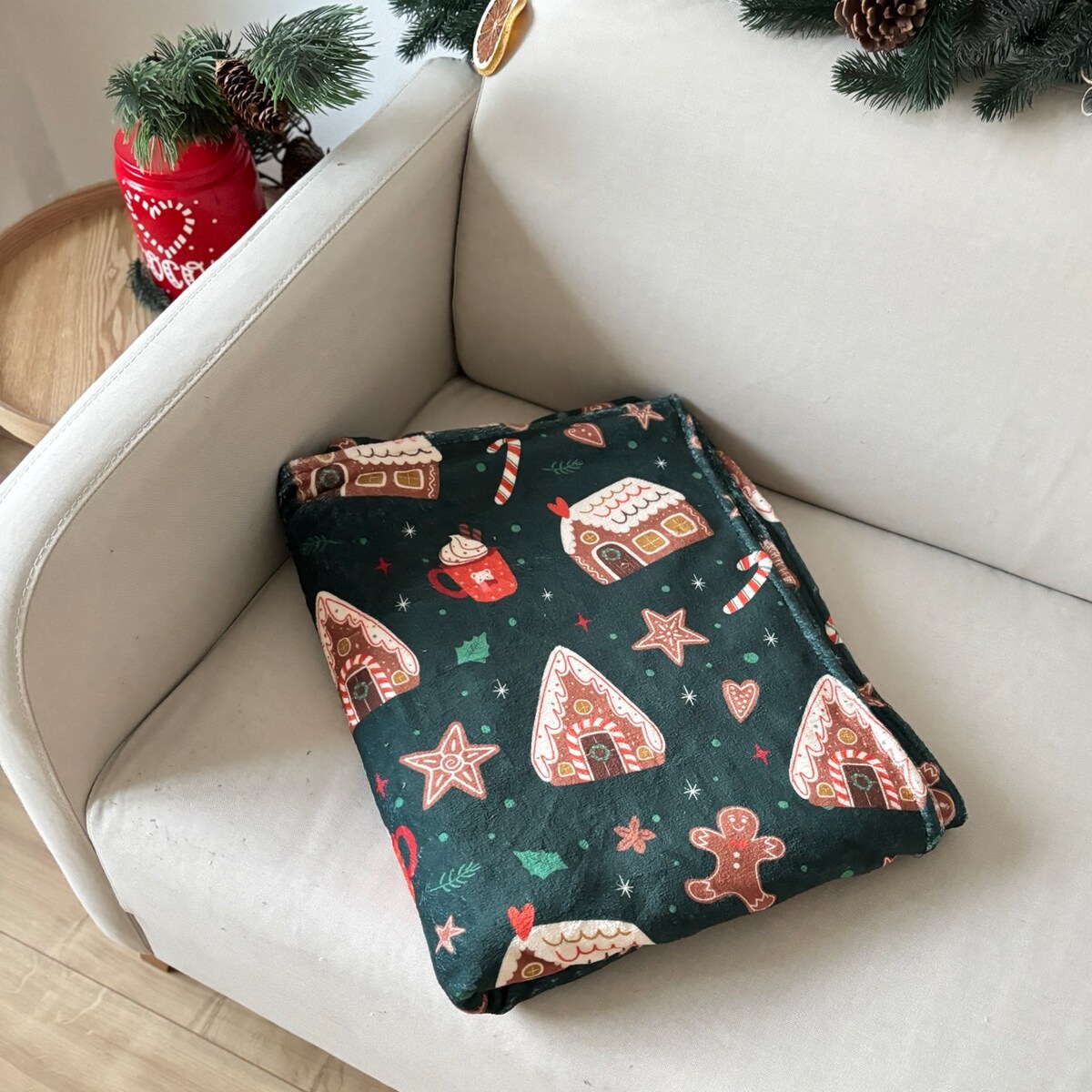 Koc świąteczny wzór piernikowe Domki