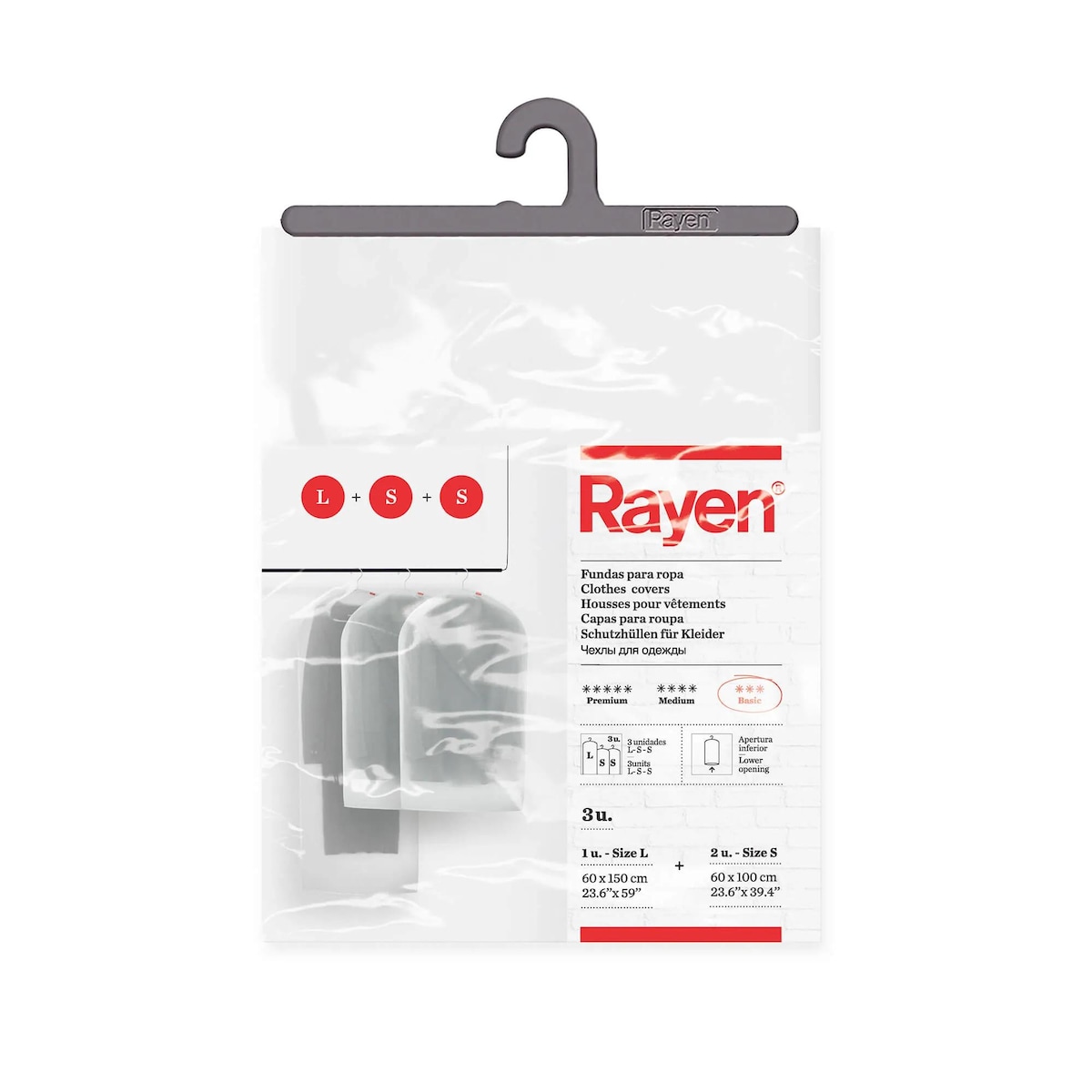 Zestaw 3 pokrowców na odzież (2x S + L) Rayen