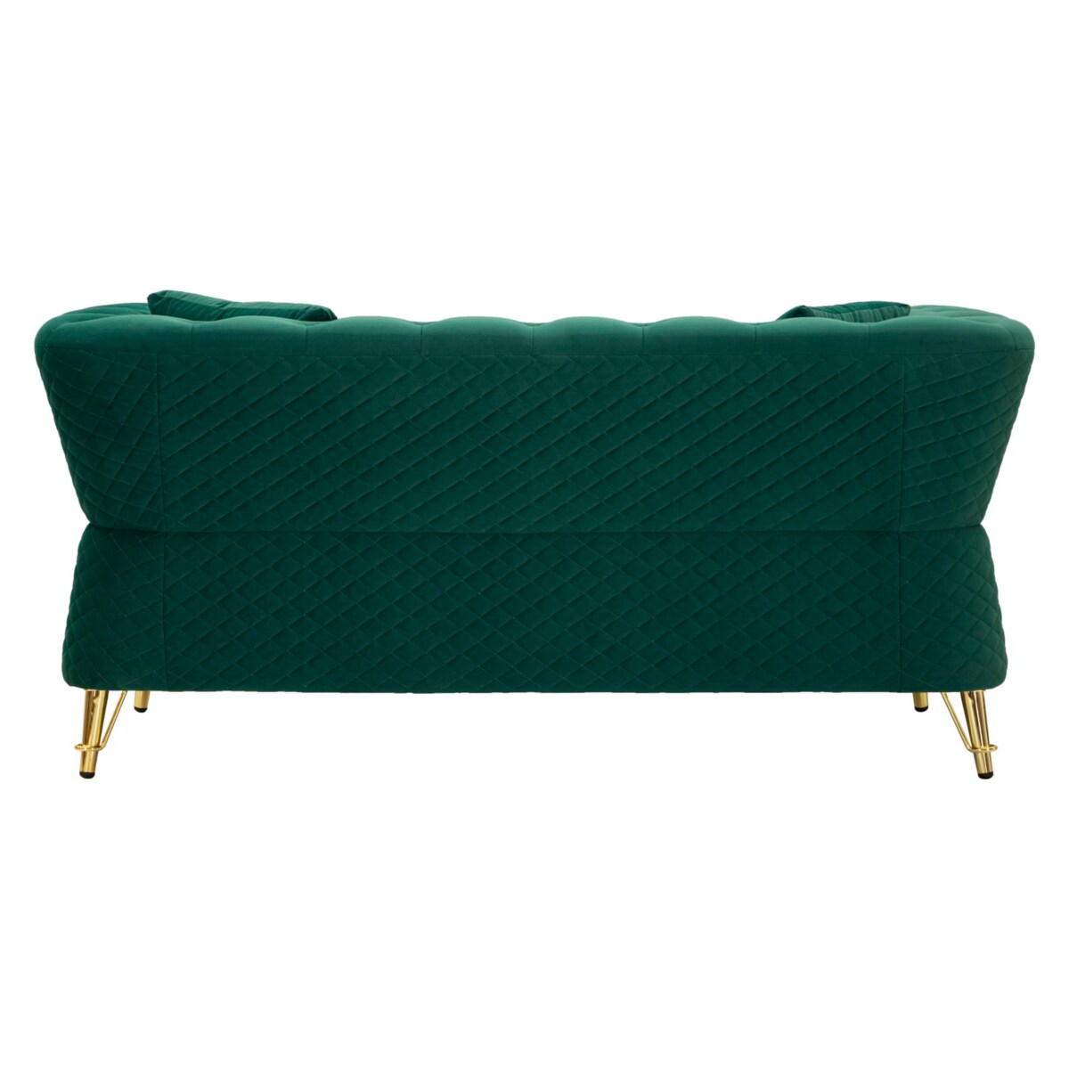 Sofa Emy, kolor zielony i złoty, poliester, drewno eukaliptusowe, drewno sosnowe, sklejka i metal, 162 x 83 x 76 cm, do salonu, Mauro Ferretti