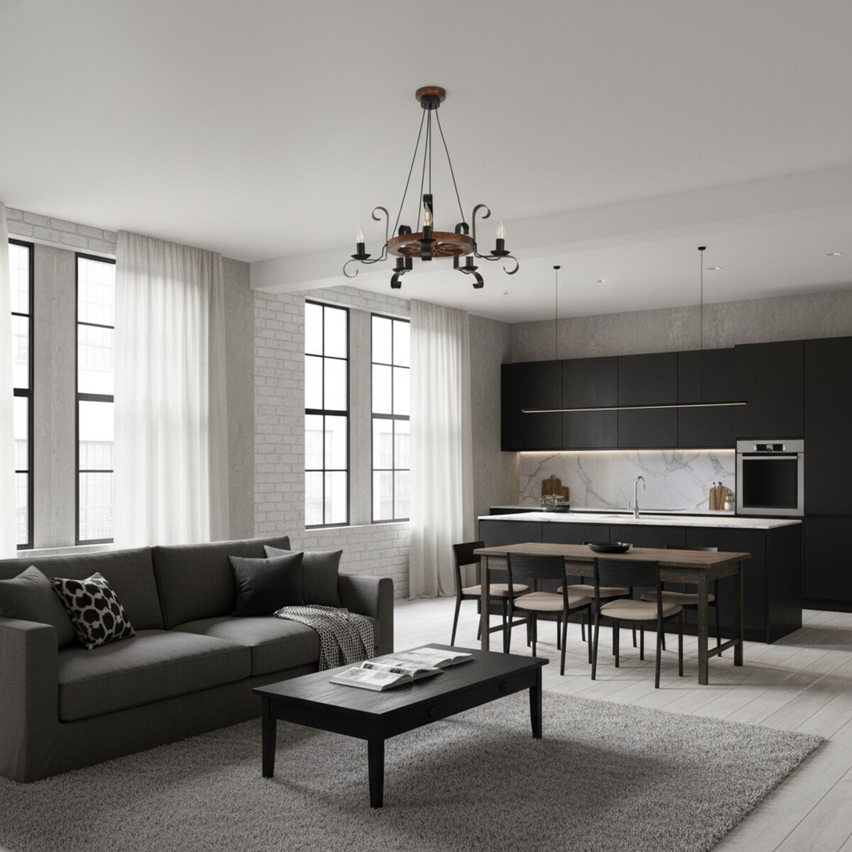 drewniana lampa wisząca 5 punktowa edylit loft retro