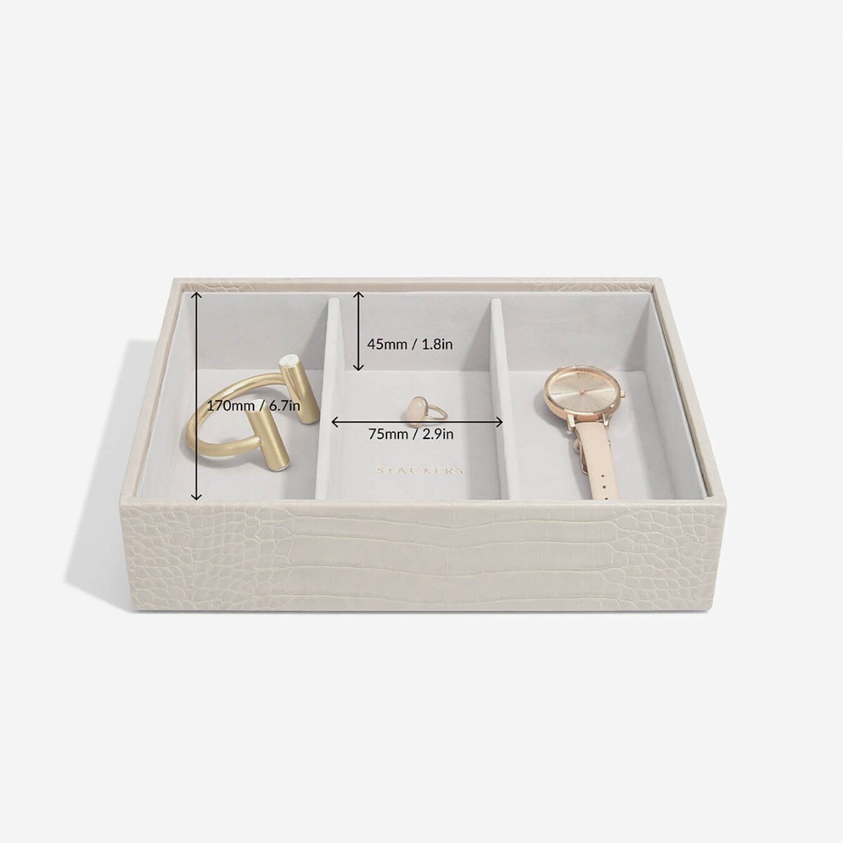 Szkatułka na biżuterię Stackers Croc 3 komorowa classic putty
