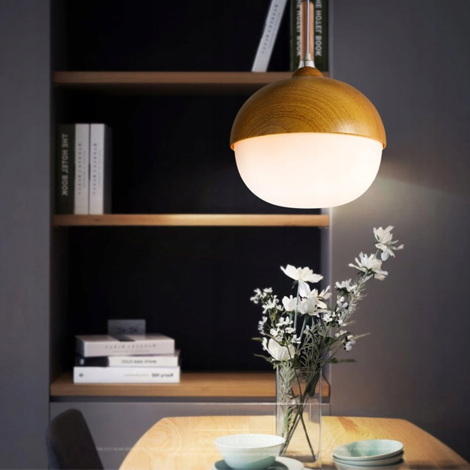 Lampa Sufitowa Wisząca Orzeszek Wzór Drewna E27