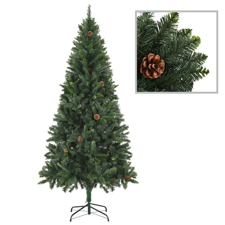 vidaXL Sztuczna choinka z lampkami i szyszkami, zielona, 180 cm