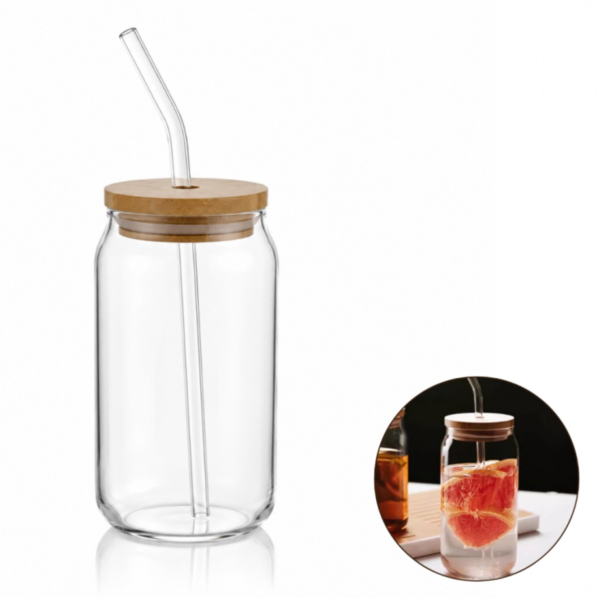 Szklanka 350ml z rurka i drewnianą przykrywka 1szt. do kawy, drinków, SZK210
