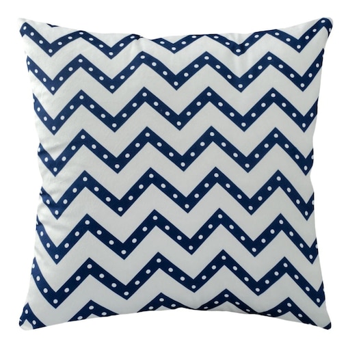 Poszewka dekoracyjna 43x43 biała w niebieskie zygzaki