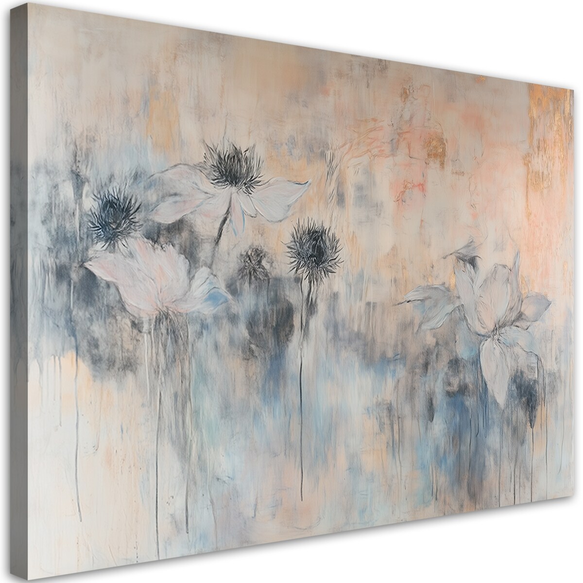 Obraz abstrakcja na płótnie do salonu sypialni jadalni Kwiaty rośliny glamour beżowy 90x60