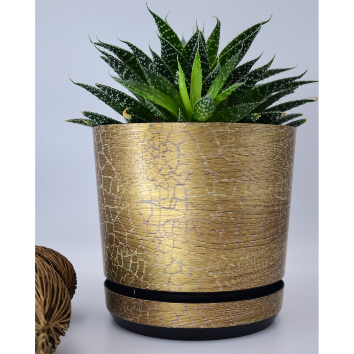 18 cm wzór SAFARI EGZOTYK Doniczka z podstawką efekt naturalny drewna złotej deski drzewa afrykańskiego drewnopodobna