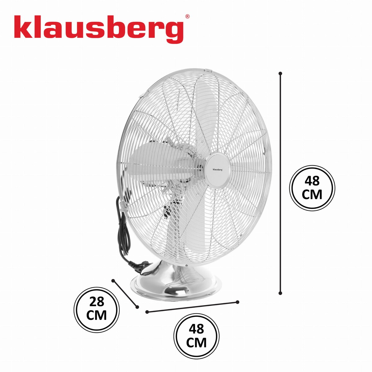 Wentylator biurkowy wiatrak stojący srebrny 40cm 50W KLAUSBERG