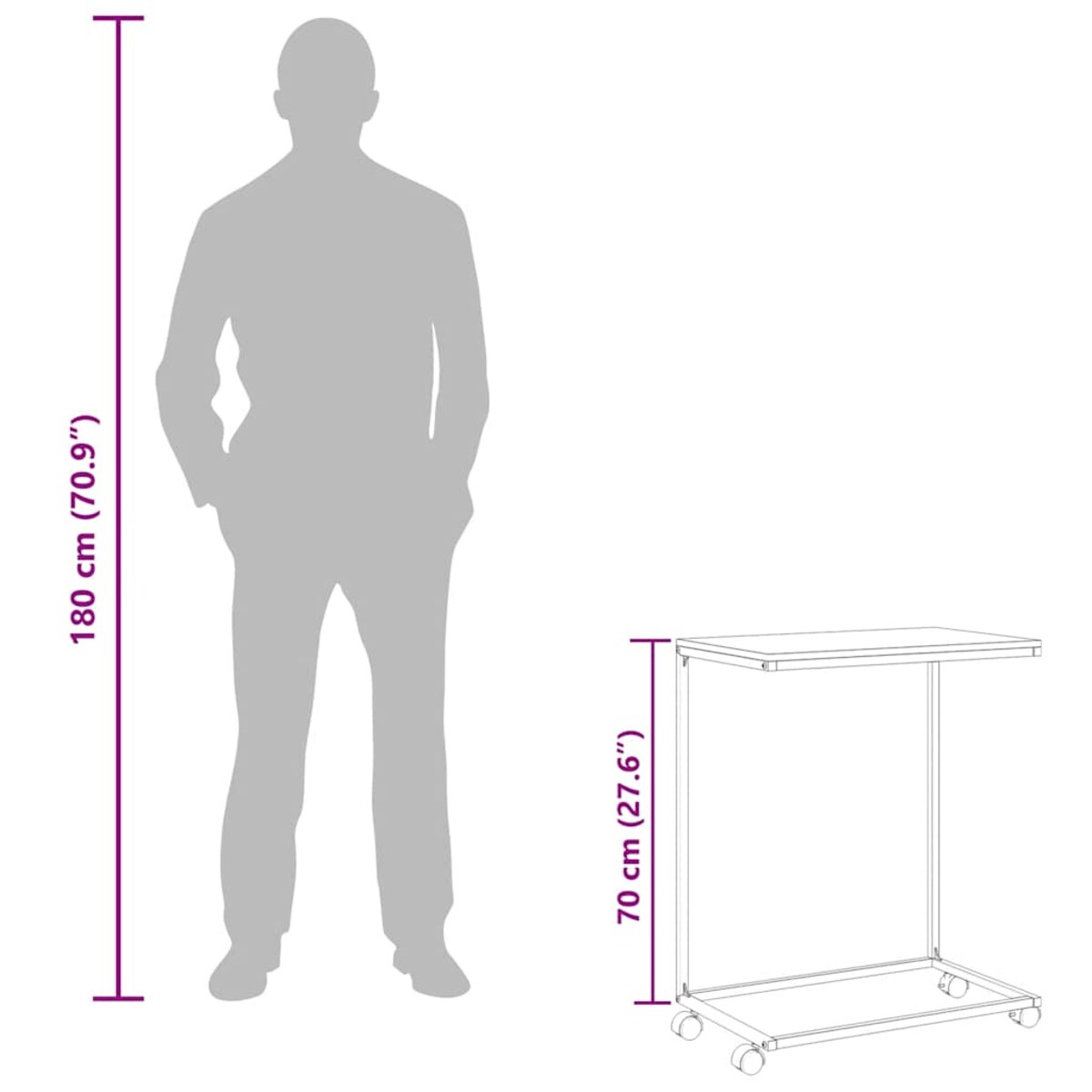 vidaXL Stolik boczny na kółkach, czarny, 55x35x70 cm