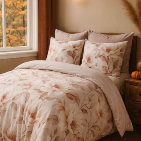 Pościel bawełniana 200x220cm Kwiaty Magnolii różowa