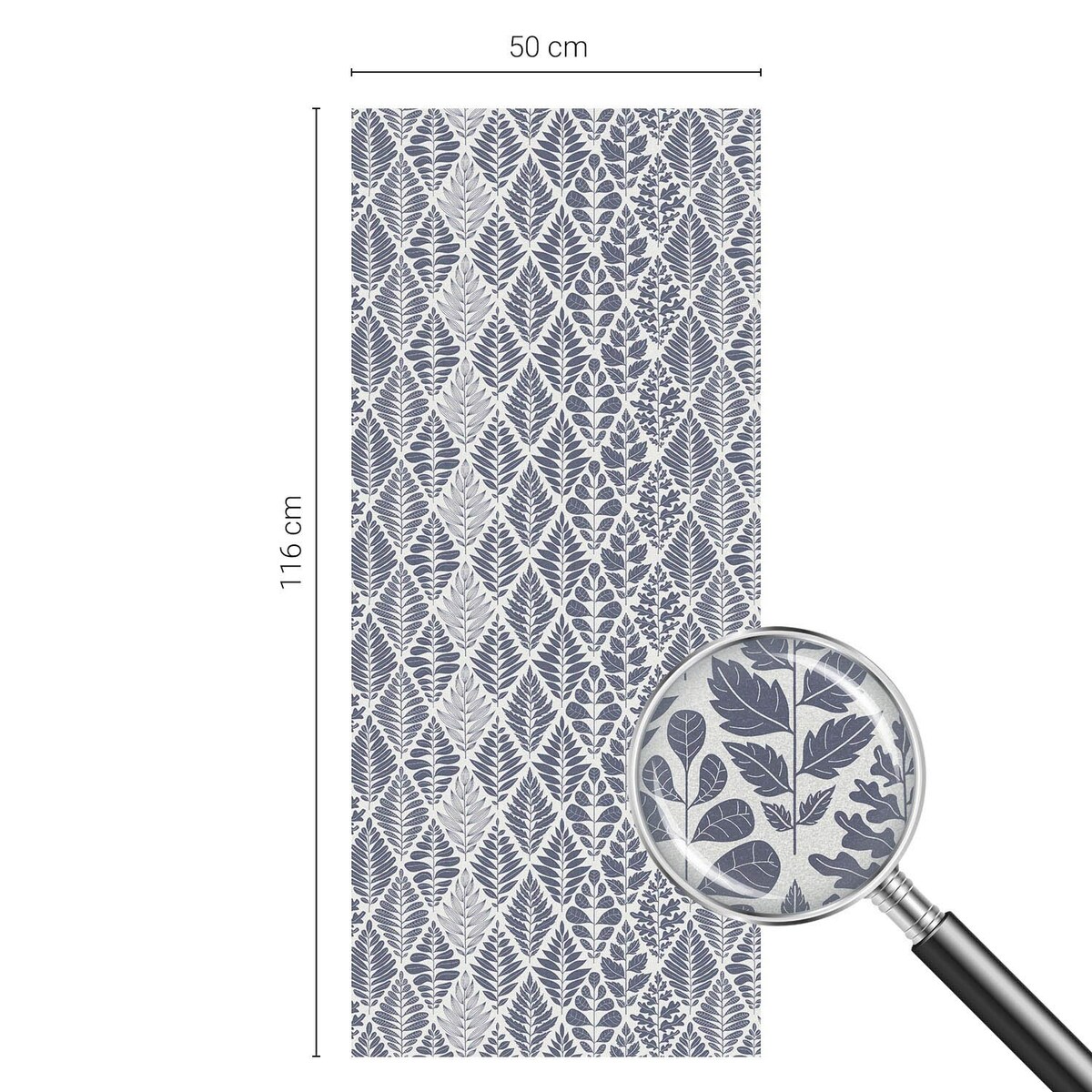 Naklejka okienna chroniąca prywatność - Niebiesko-szare liście tapeta klasyczna - 50x116 cm