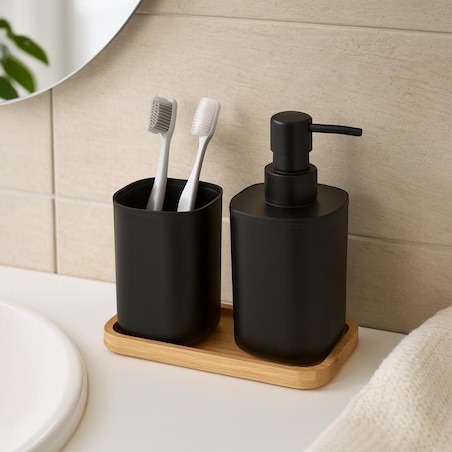 Komplet łazienkowy 250 ml z podstawką 16,3x7,2x7,2 cm FLIK czarny