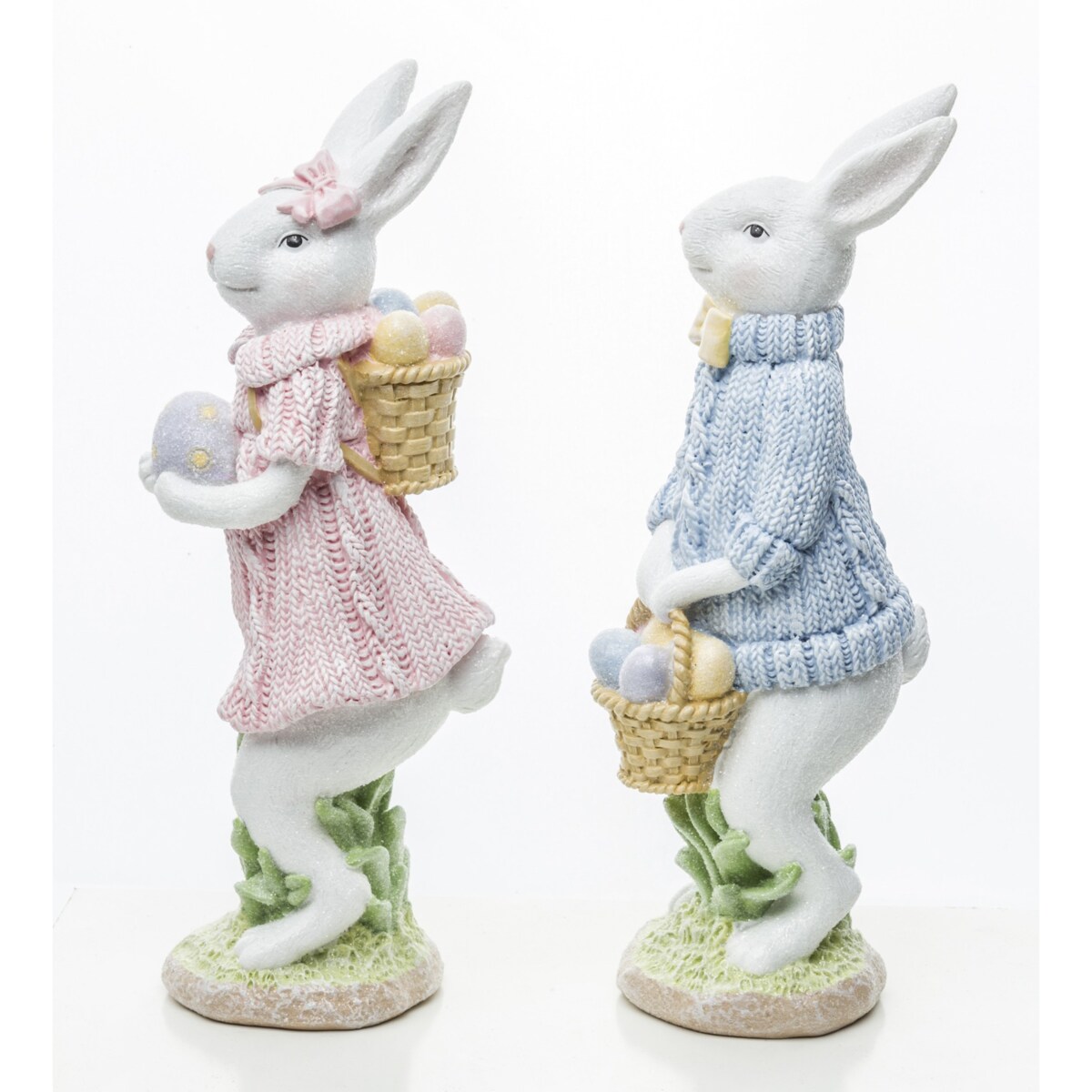 Dekoracja - para eleganckich króliczków z pisankami 22x7x7 cm w swetrach