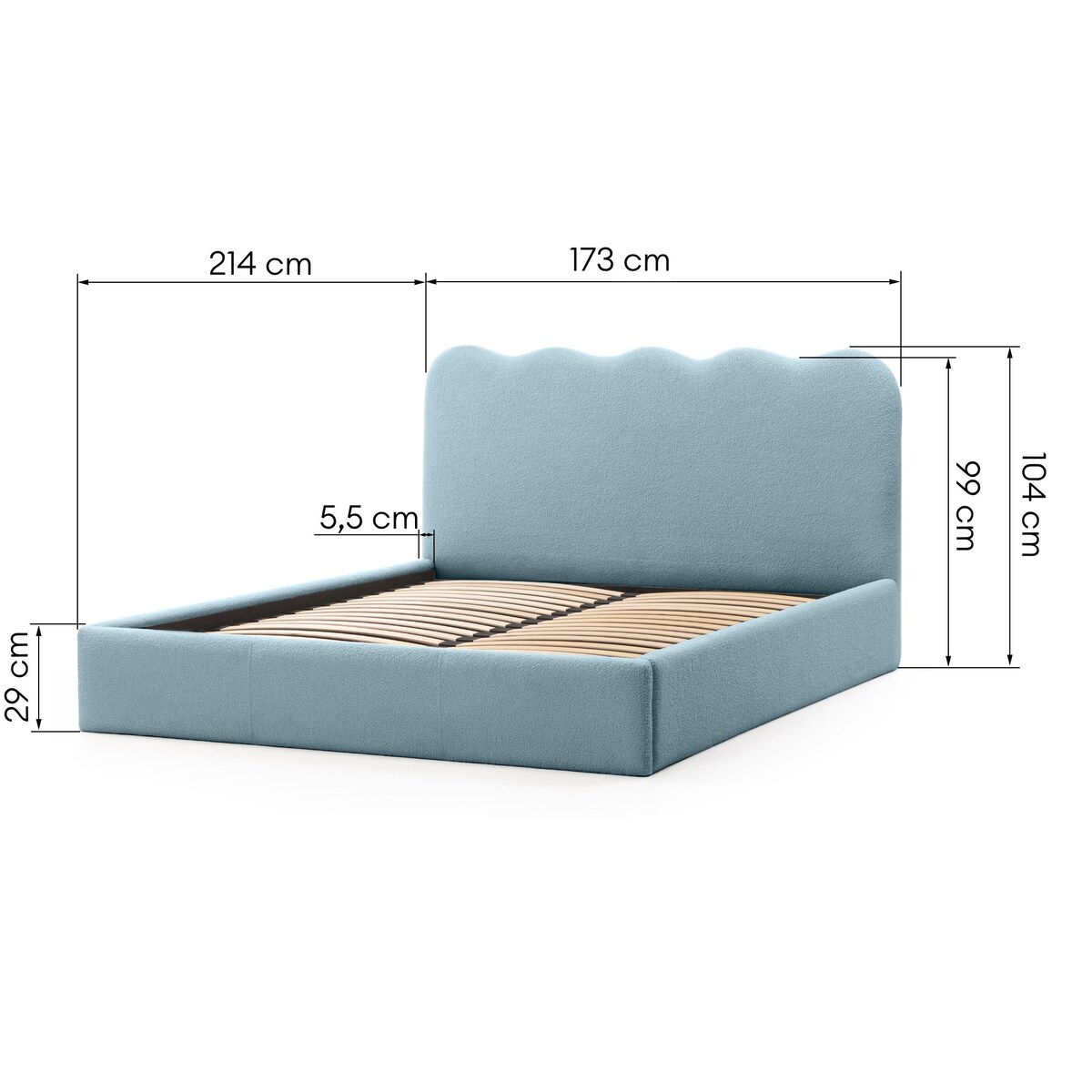 Łóżko 160x200 cm ze stelażem i pojemnikiem bouclé niebieskie